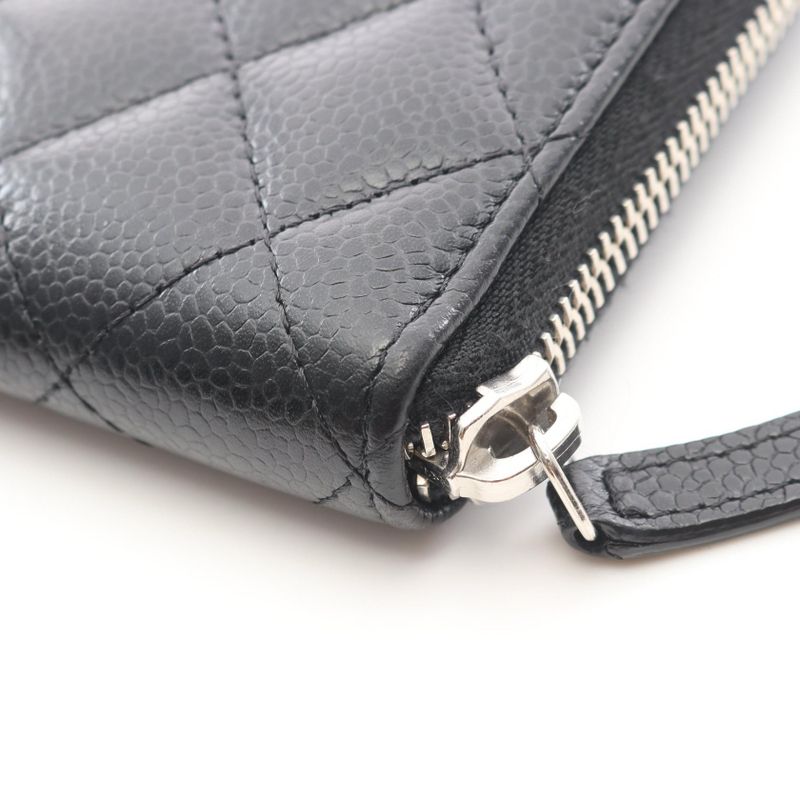 Chanel Round Wallet Quilted Black Leather