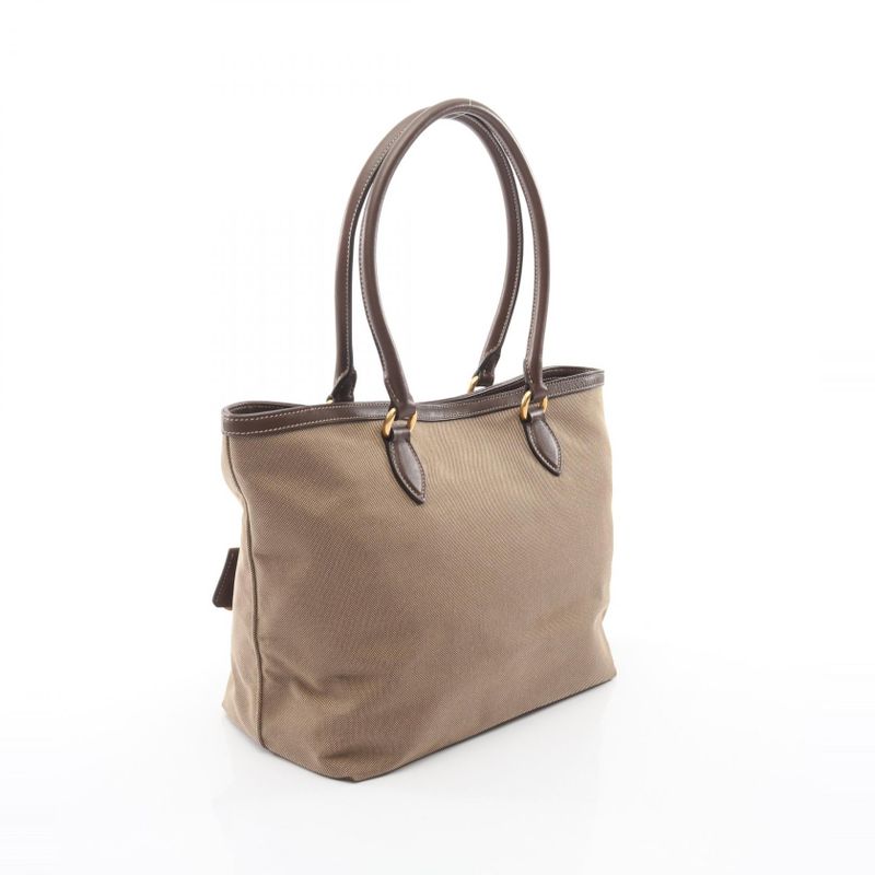 Prada Tote Logo Jacquard Brown Canvas Leather Beige