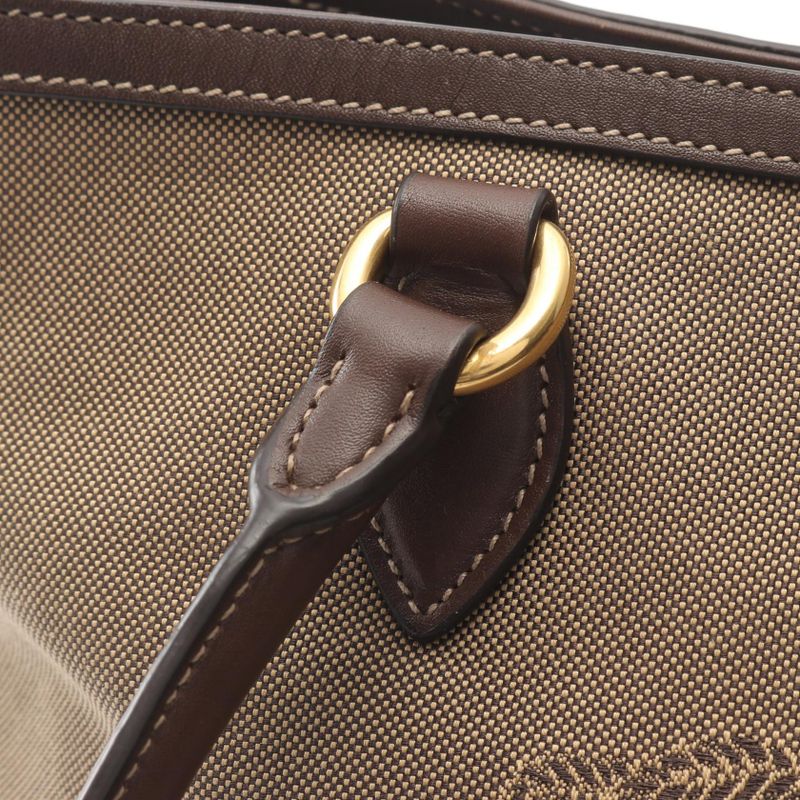 Prada Tote Logo Jacquard Brown Canvas Leather Beige