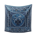 Hermes Scarf Carre 90 AU Coin du Feu Silk White Blue Navy