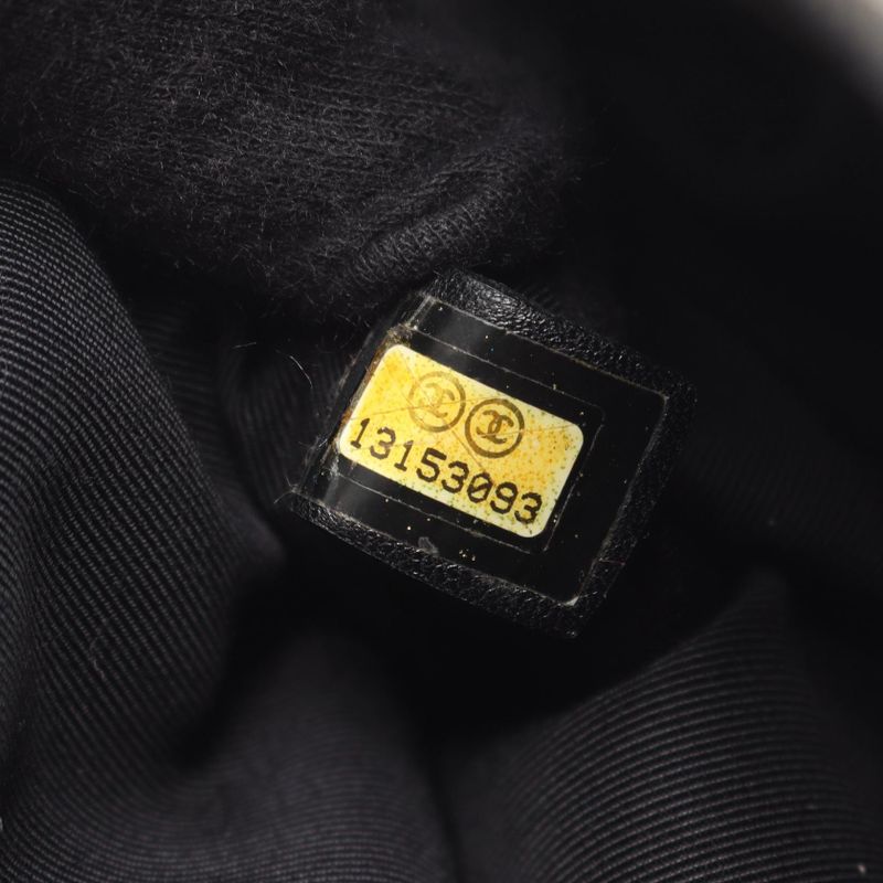 Chanel Shoulder Bag CC Logo Black Leather Calf Chain Tote