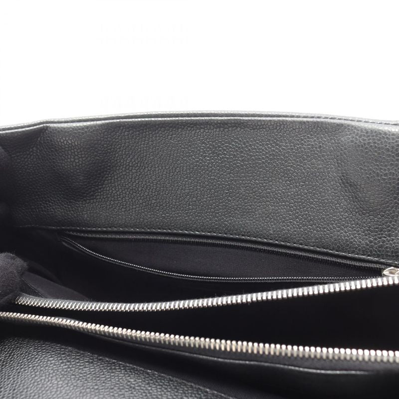 Chanel Shoulder Bag CC Logo Black Leather Calf Chain Tote