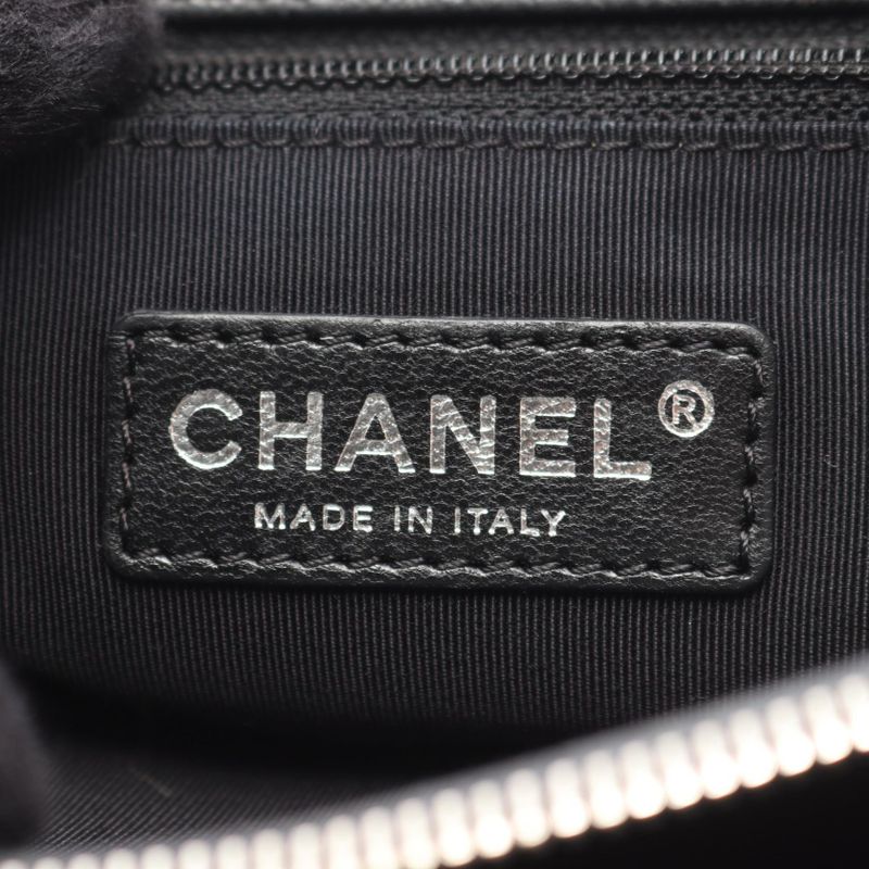 Chanel Shoulder Bag CC Logo Black Leather Calf Chain Tote