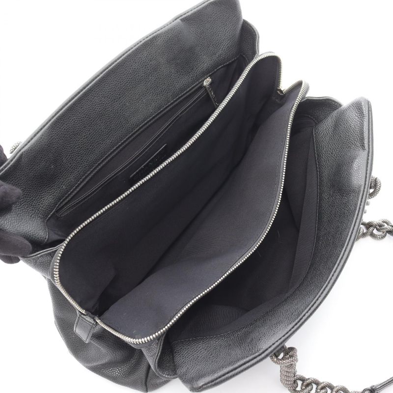 Chanel Shoulder Bag CC Logo Black Leather Calf Chain Tote