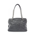 Chanel Shoulder Bag CC Logo Black Leather Calf Chain Tote