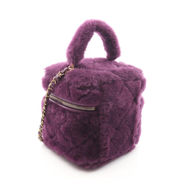 Chanel Shoulder Bag Quilted Vanity Purple Lambskin 2-Way