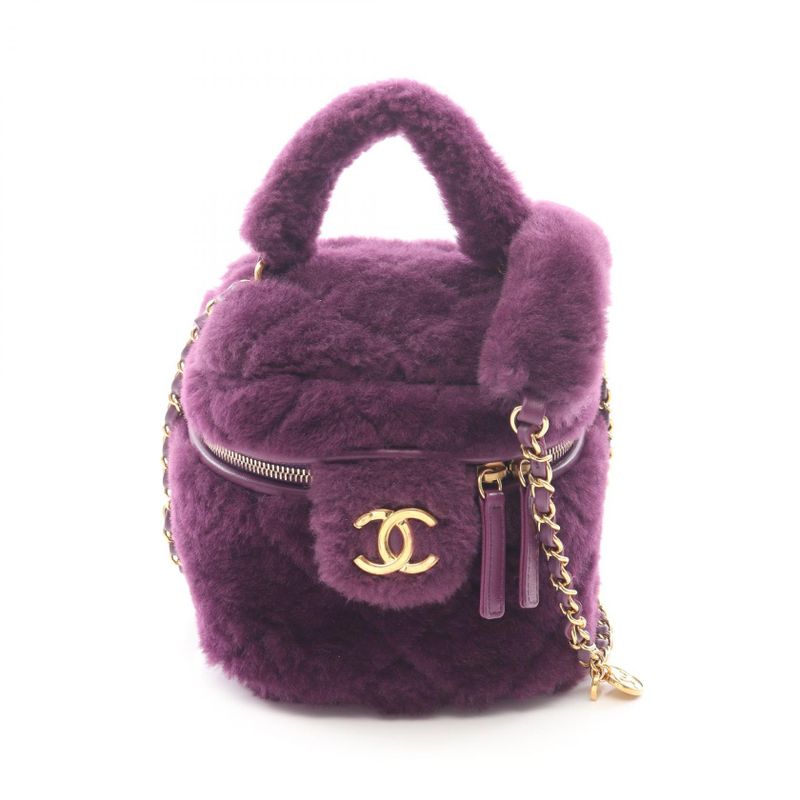 Chanel Shoulder Bag Quilted Vanity Purple Lambskin 2-Way