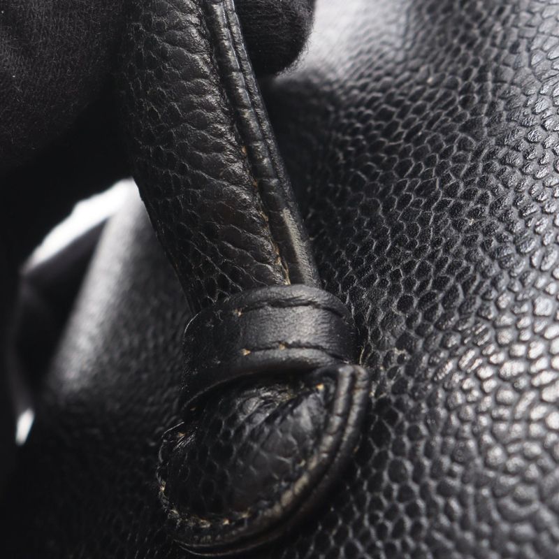 Chanel Handbag CC Logo Black Leather Calf Side