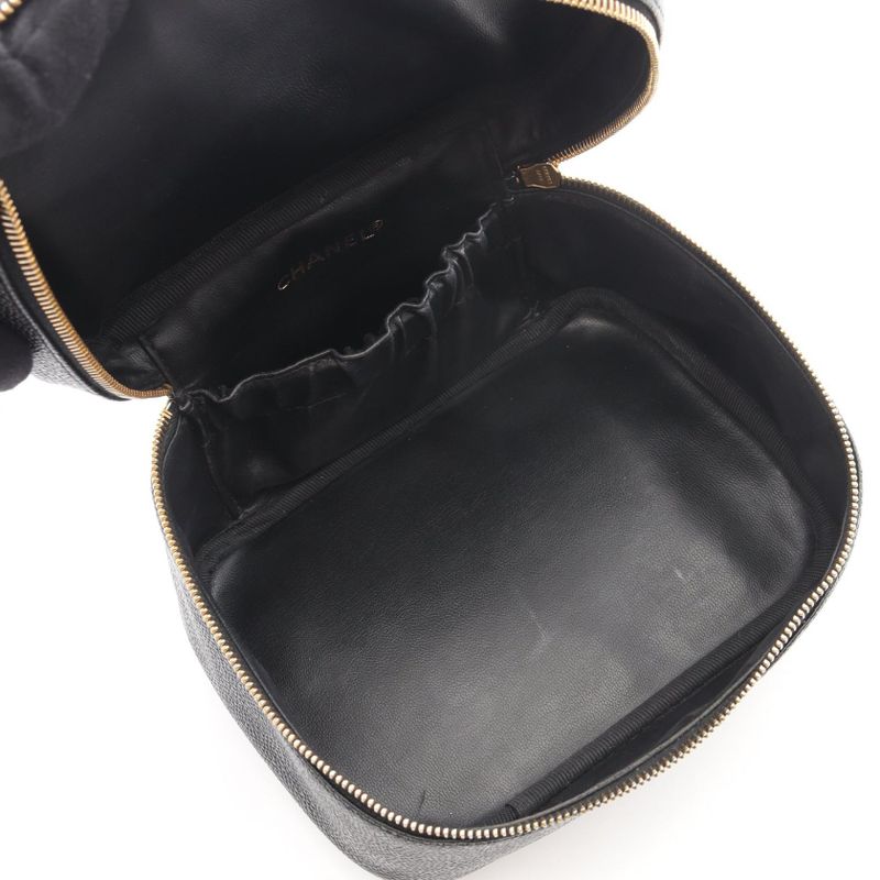 Chanel Handbag CC Logo Black Leather Calf Side