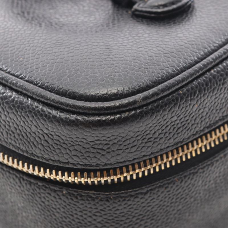Chanel Handbag CC Logo Black Leather Calf Side