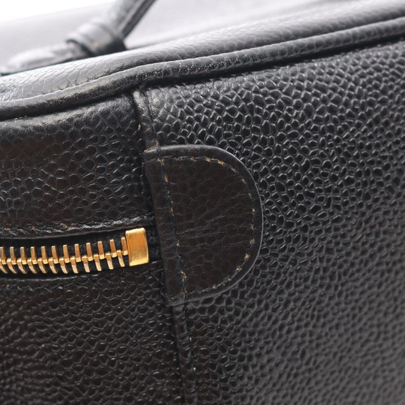 Chanel Handbag CC Logo Black Leather Calf Side