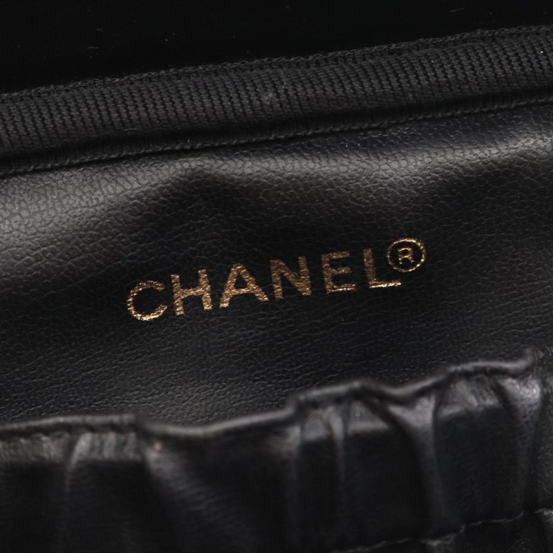 Chanel Handbag CC Logo Black Leather Calf Side