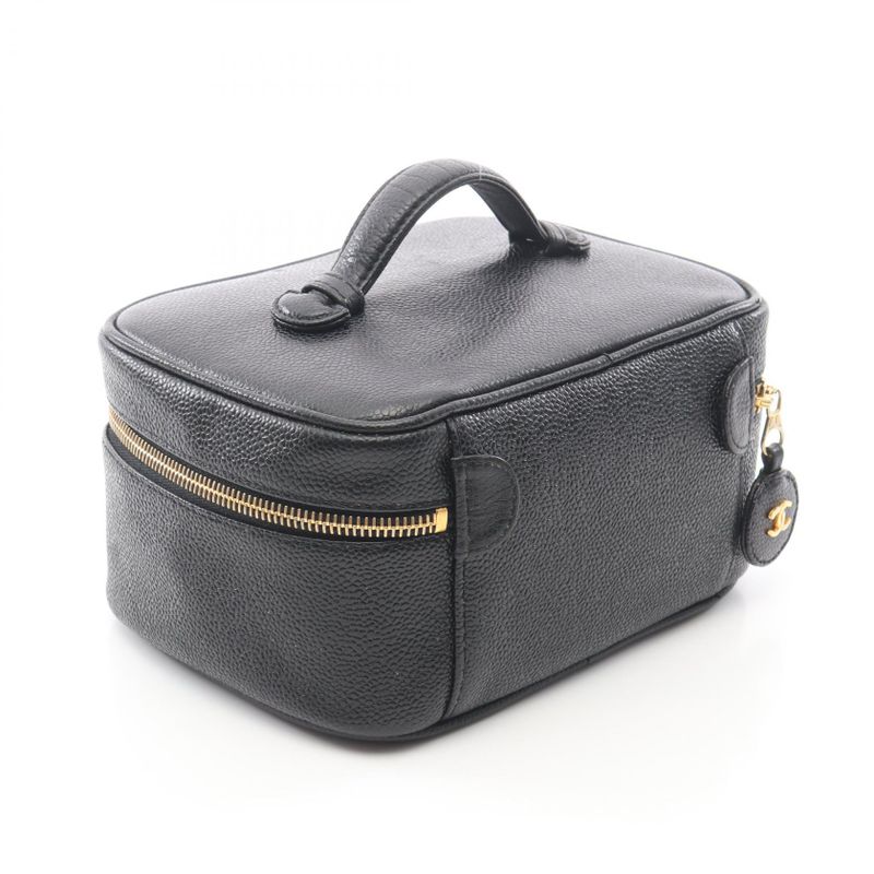 Chanel Handbag CC Logo Black Leather Calf Side