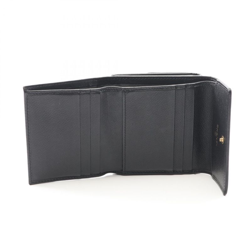 Chanel Trifold Wallet Coco Button Black Leather