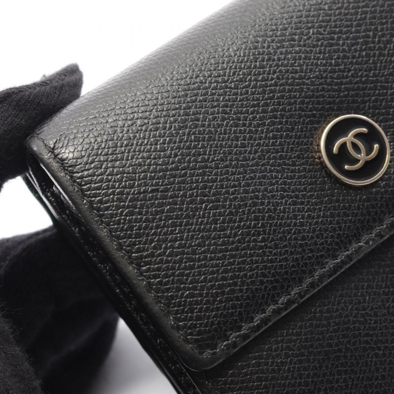 Chanel Trifold Wallet Coco Button Black Leather