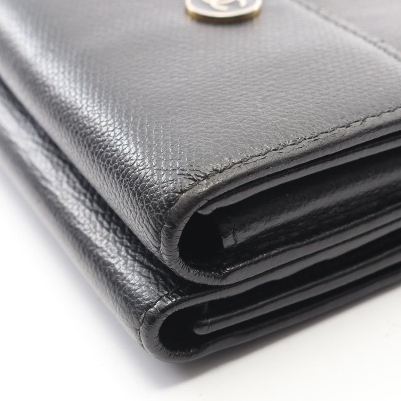 Chanel Trifold Wallet Coco Button Black Leather