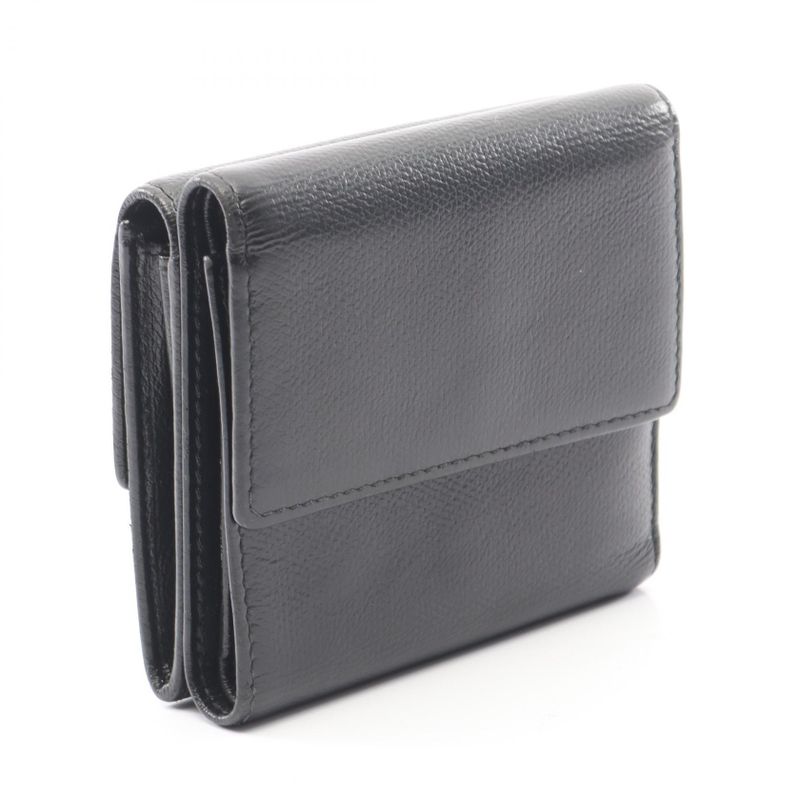 Chanel Trifold Wallet Coco Button Black Leather