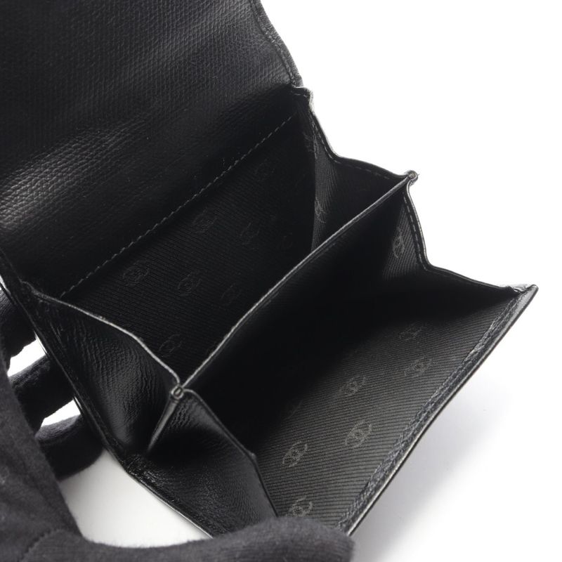 Chanel Trifold Wallet Coco Button Black Leather