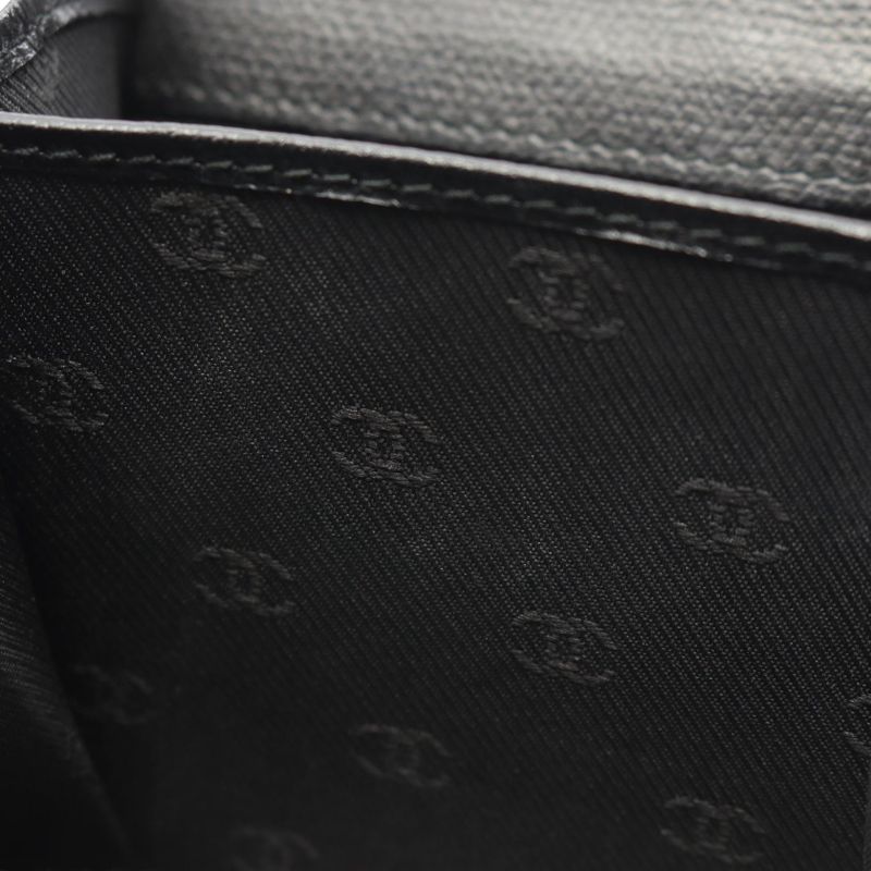 Chanel Trifold Wallet Coco Button Black Leather
