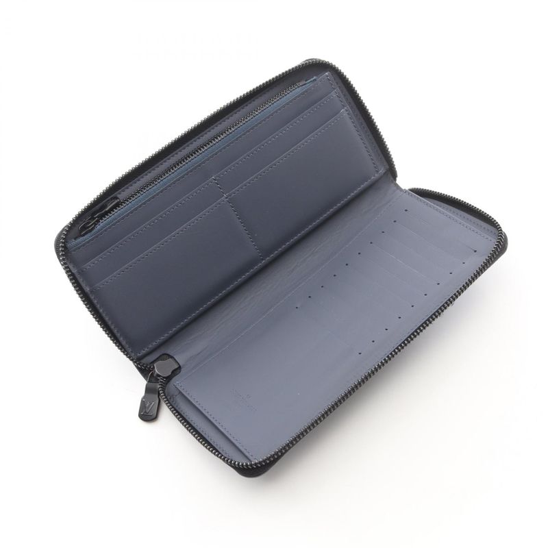 Louis Vuitton Round Wallet Zippy Vertical Navy Leather