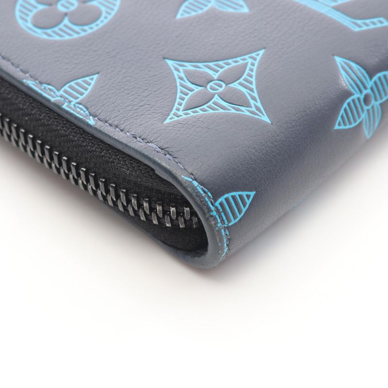 Louis Vuitton Round Wallet Zippy Vertical Navy Leather