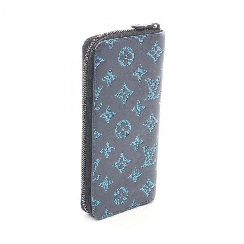 Louis Vuitton Round Wallet Zippy Vertical Navy Leather