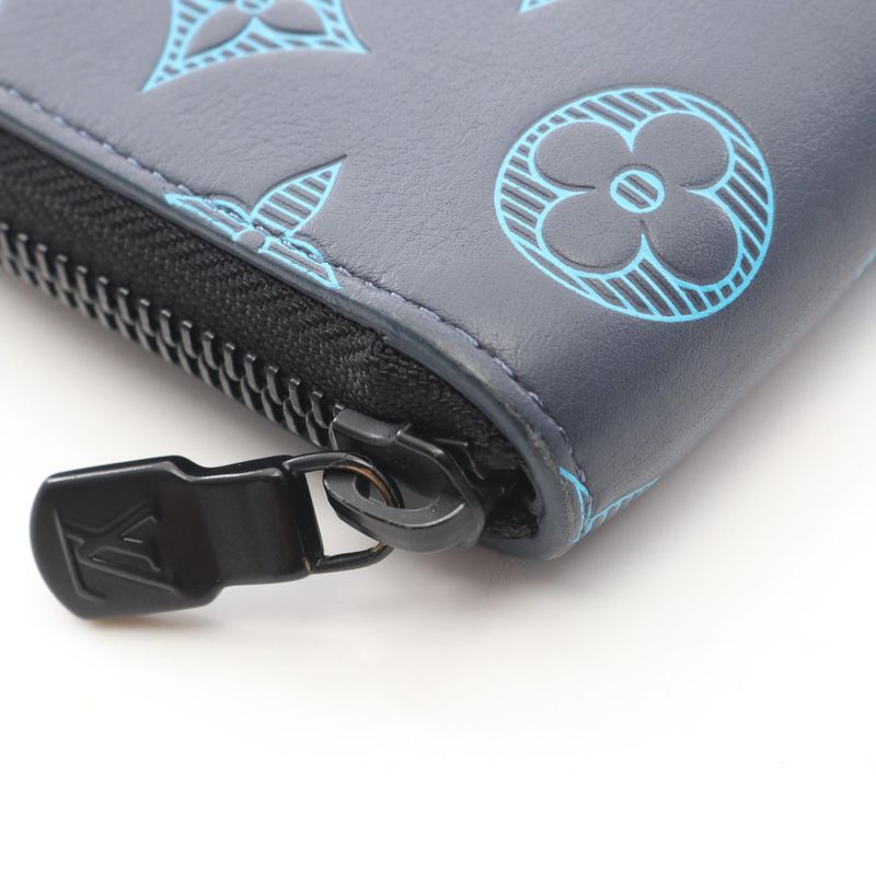 Louis Vuitton Round Wallet Zippy Vertical Navy Leather