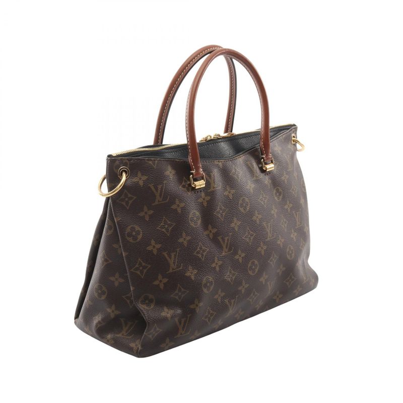 Louis Vuitton Handbag Pallas Noir Black Canvas Leather Brown