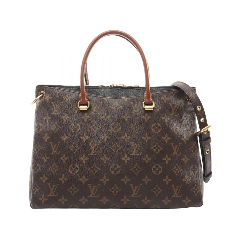 Louis Vuitton Handbag Pallas Noir Black Canvas Leather Brown