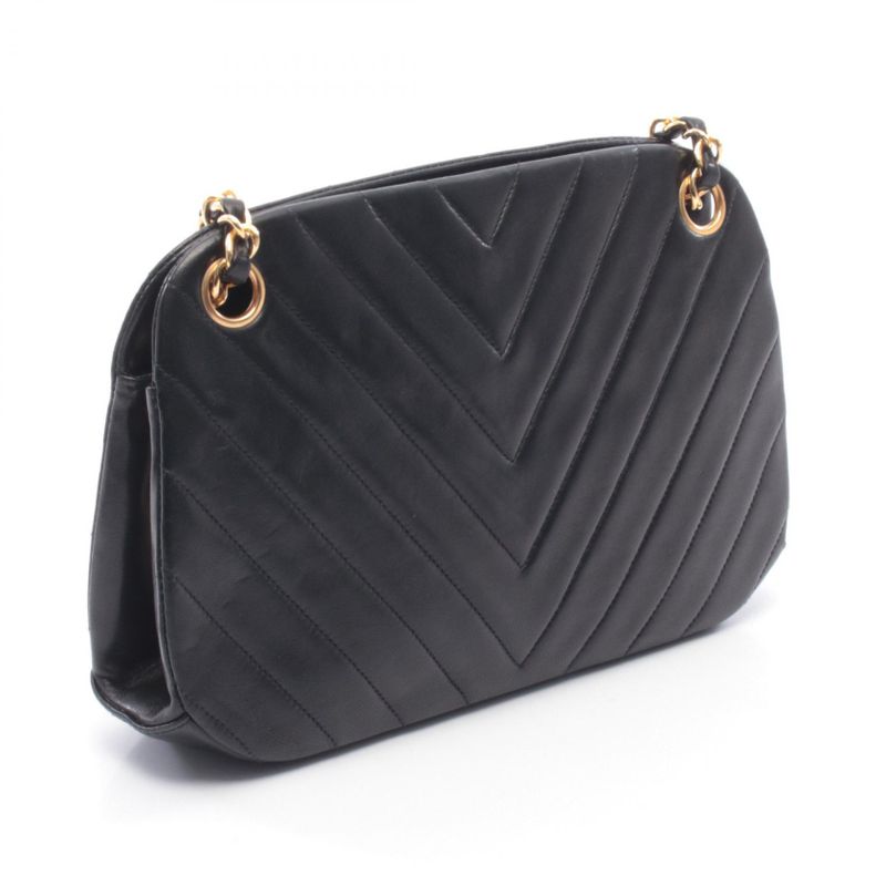 Chanel Shoulder Bag Chevron Stitch Black Lambskin