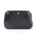 Chanel Shoulder Bag Chevron Stitch Black Lambskin