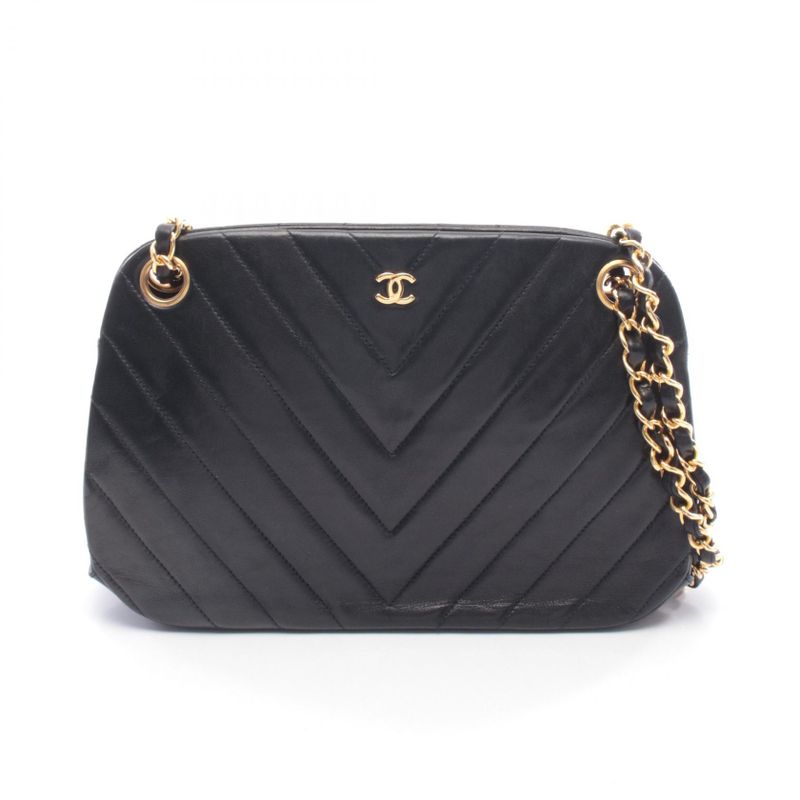 Chanel Shoulder Bag Chevron Stitch Black Lambskin