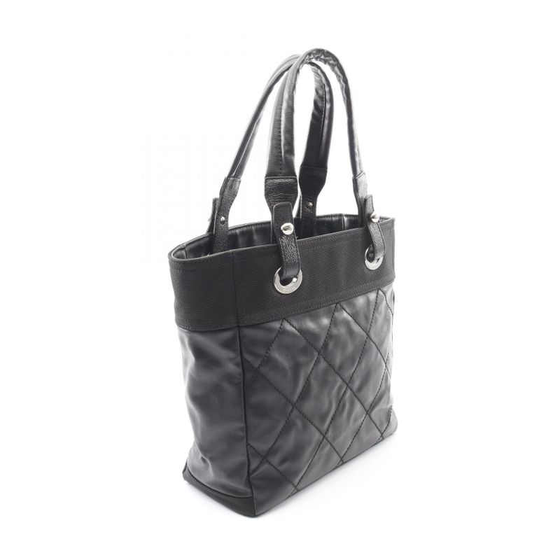 Chanel Tote Paris Biarritz PM Black Canvas Leather
