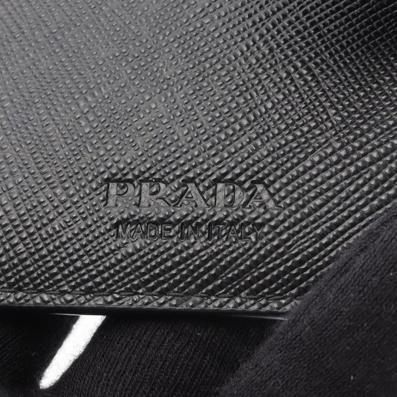 Prada Card Case Saffiano Triangle Black Leather