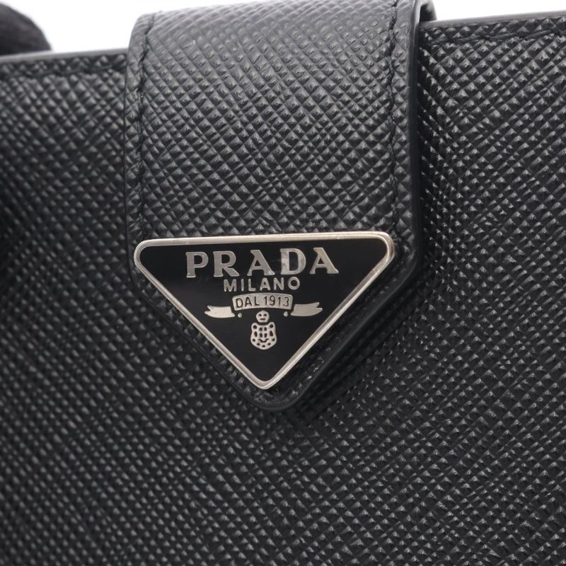 Prada Card Case Saffiano Triangle Black Leather