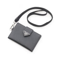 Prada Card Case Saffiano Triangle Black Leather