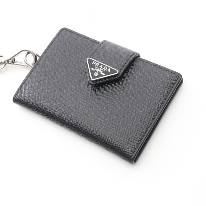 Prada Card Case Saffiano Triangle Black Leather