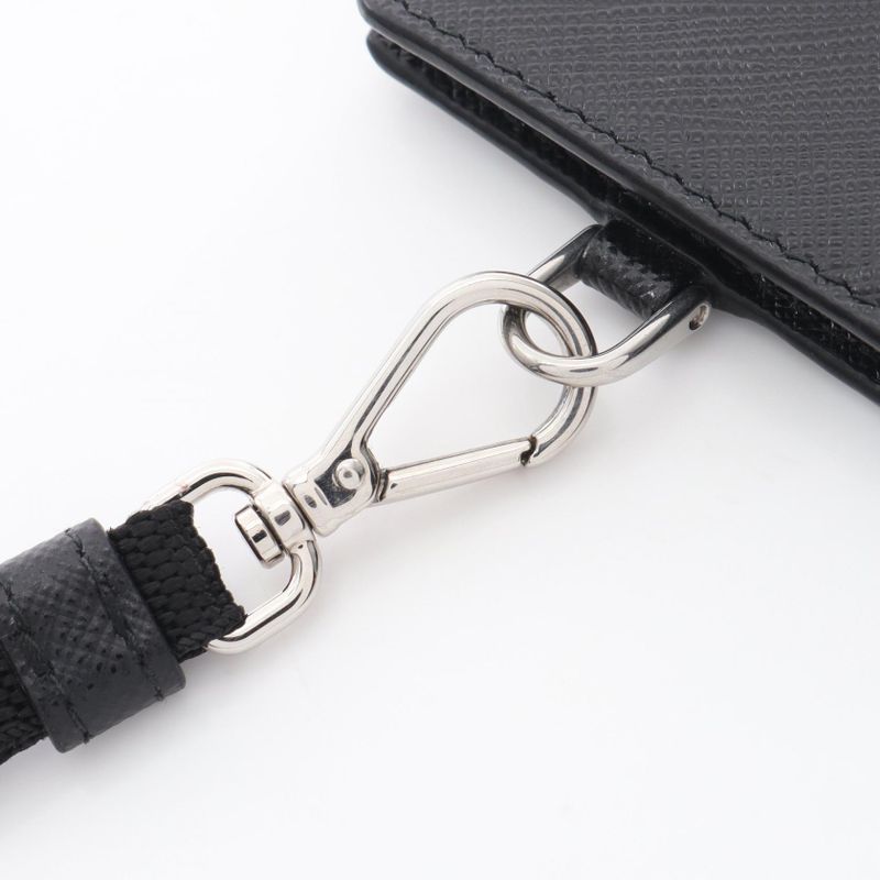 Prada Card Case Saffiano Triangle Black Leather