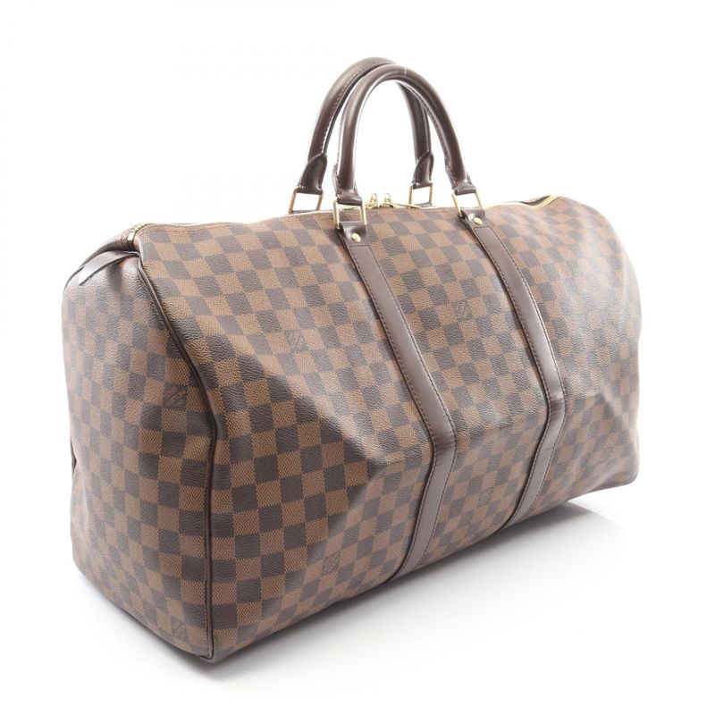 Louis Vuitton Boston Bag Keepall 50 Canvas Leather Ebene Brown