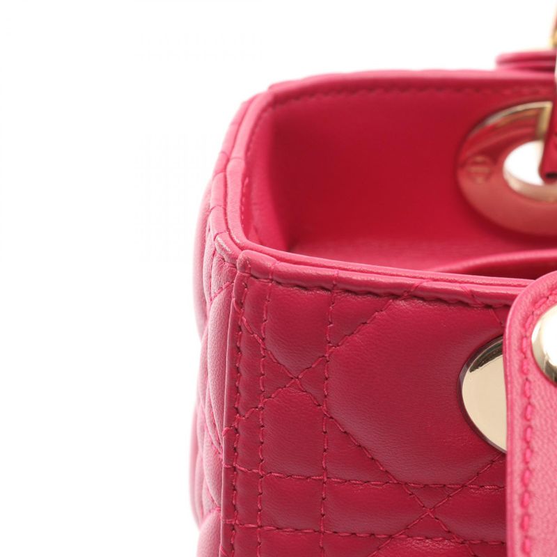 Dior Handbag Lady Dior Cannage Magenta Leather 2-Way Tote