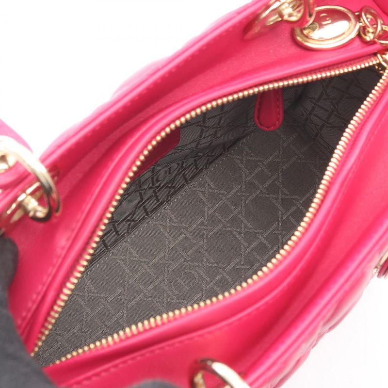 Dior Handbag Lady Dior Cannage Magenta Leather 2-Way Tote