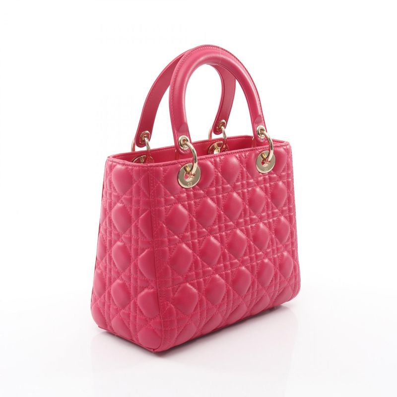 Dior Handbag Lady Dior Cannage Magenta Leather 2-Way Tote