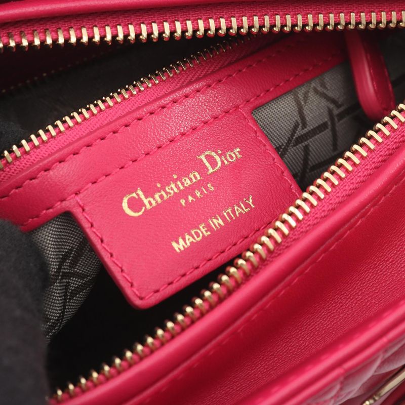 Dior Handbag Lady Dior Cannage Magenta Leather 2-Way Tote