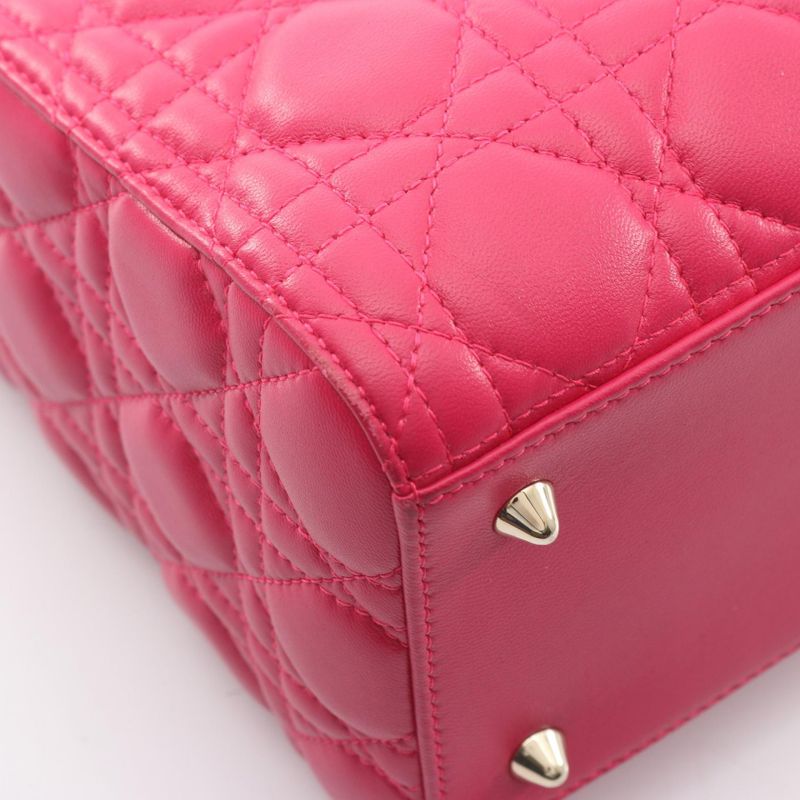 Dior Handbag Lady Dior Cannage Magenta Leather 2-Way Tote