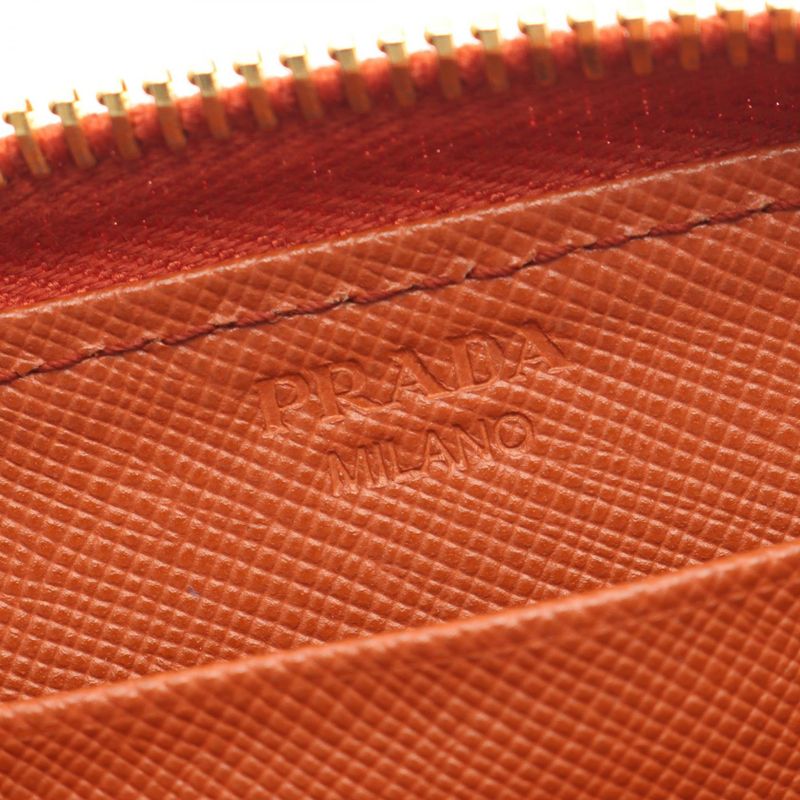 Prada Coin Case Saffiano Metal Orange Leather