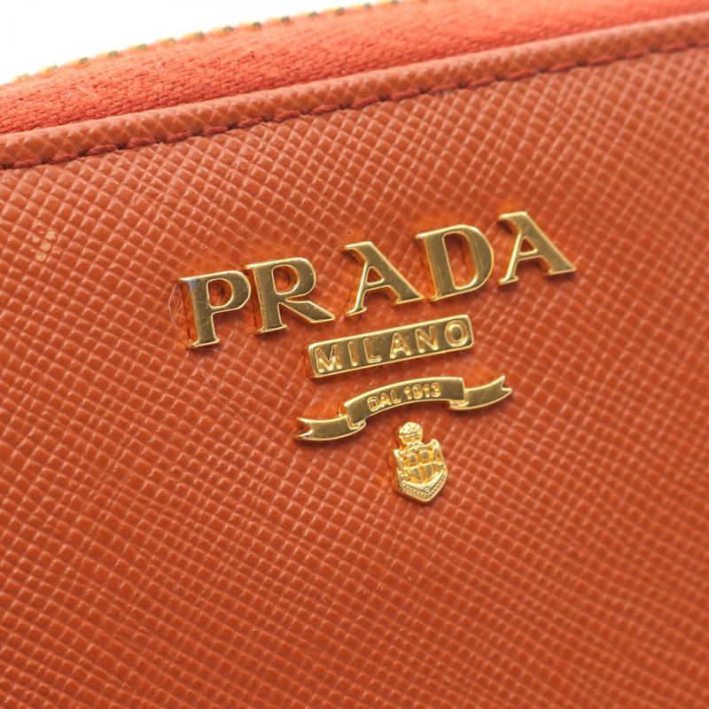 Prada Coin Case Saffiano Metal Orange Leather