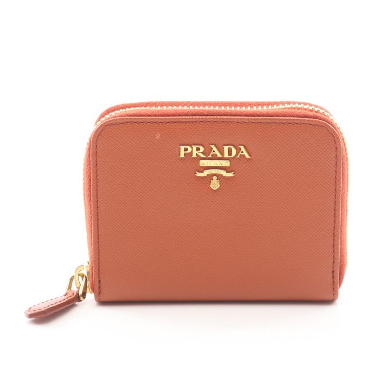 Prada Coin Case Saffiano Metal Orange Leather