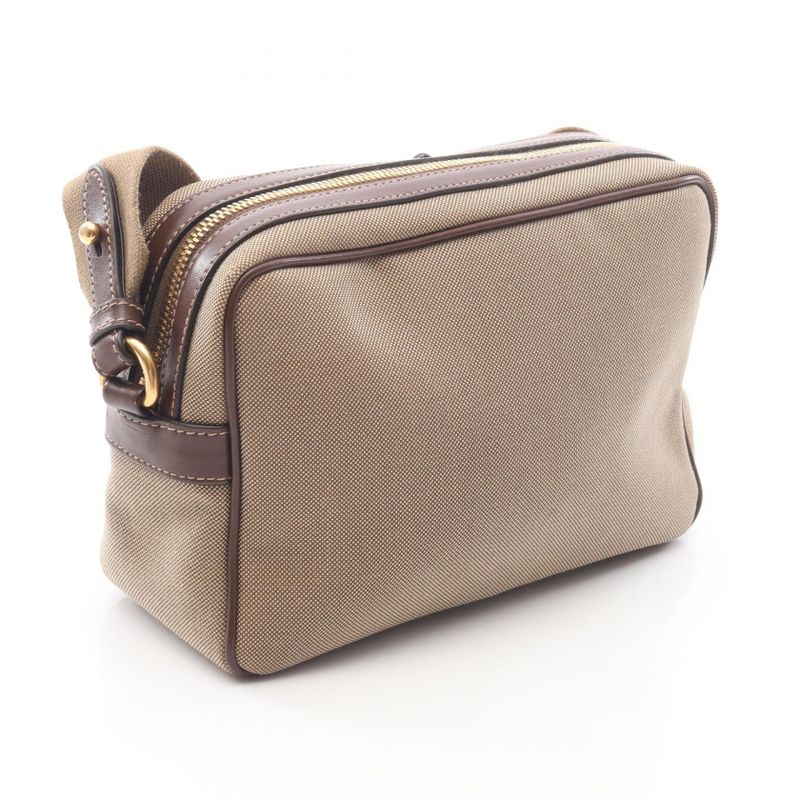 Prada Shoulder Bag Logo Jacquard Beige Brown Canvas Leather