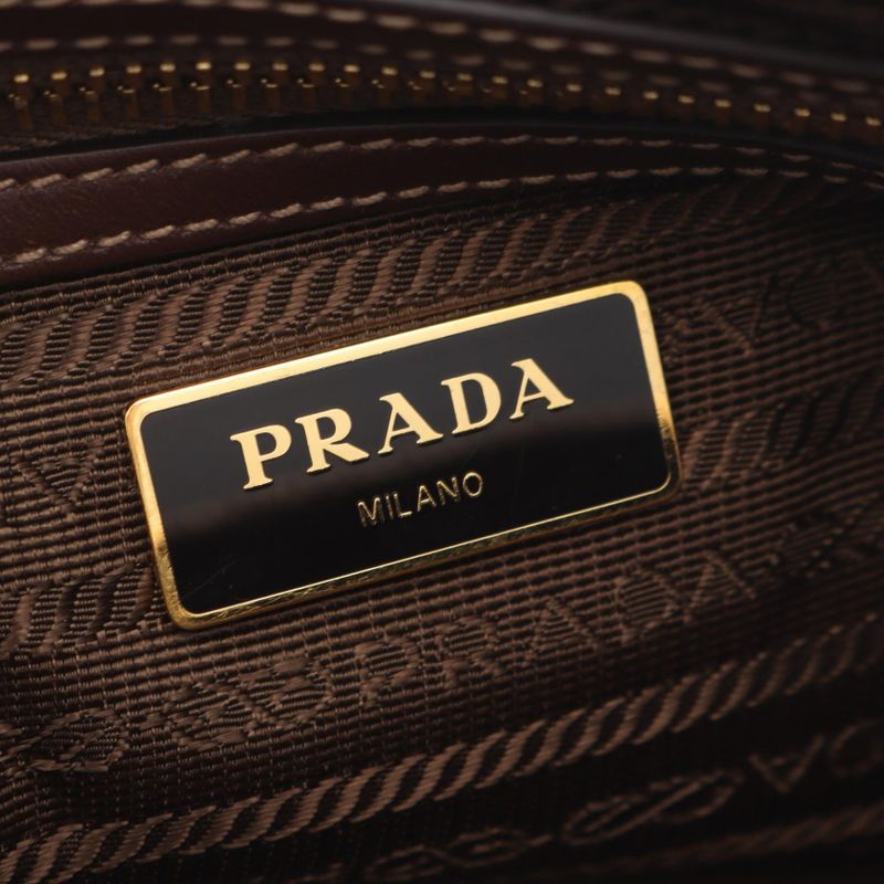 Prada Shoulder Bag Logo Jacquard Beige Brown Canvas Leather
