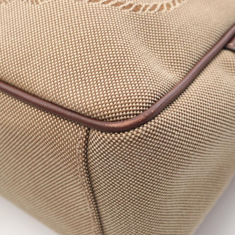 Prada Shoulder Bag Logo Jacquard Beige Brown Canvas Leather